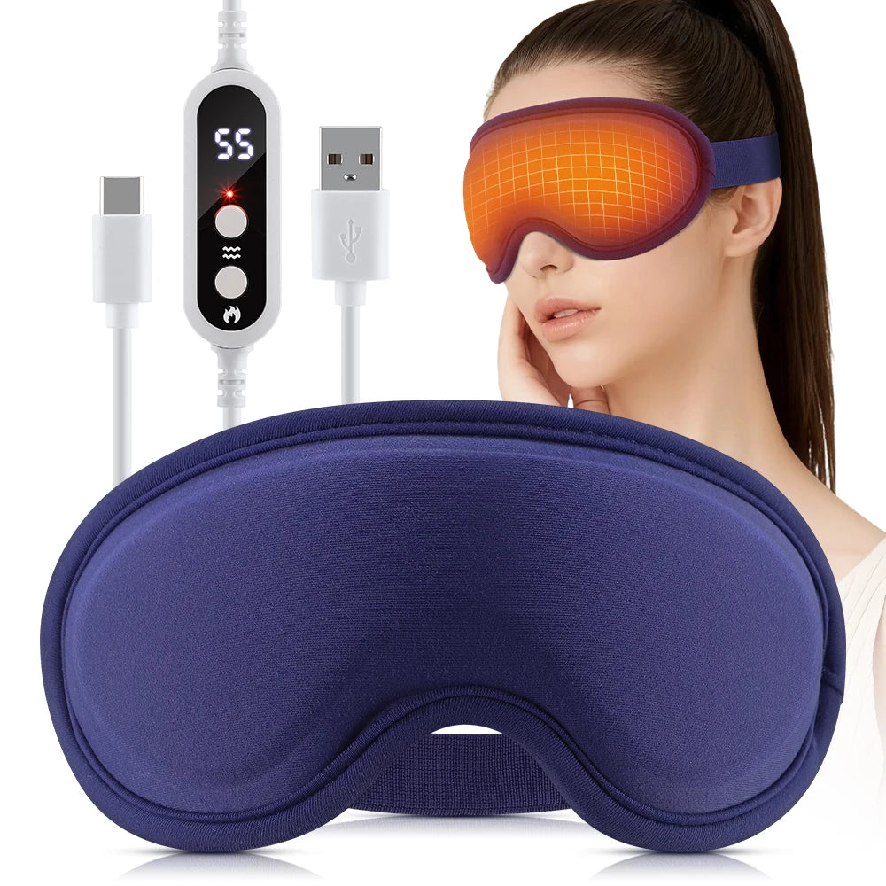Hot Compress and Massage Eye Mask Electric Heated Eye Massager for Relieve Eye Strain Dark Circles Sleeping Mask Eyeshades